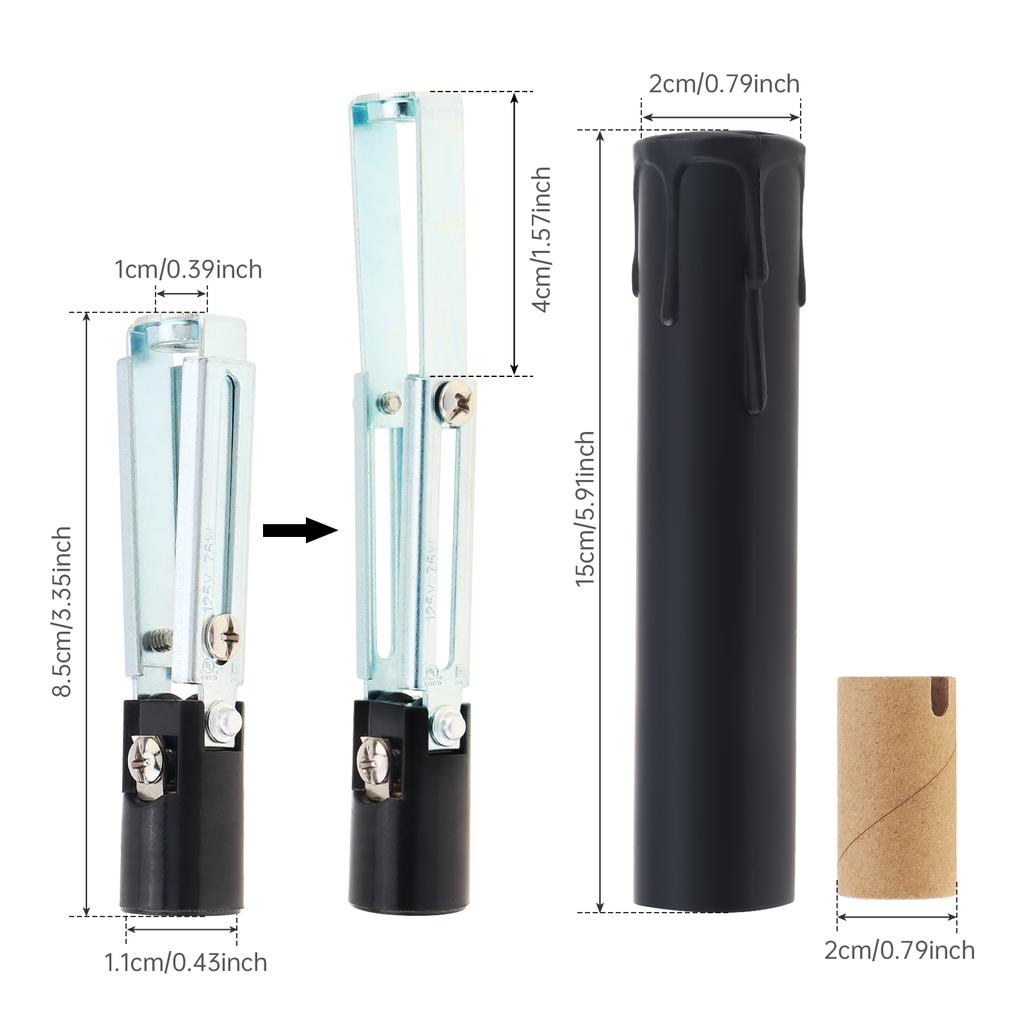 10pcs E12 Adjustable Bulb Socket Candelabra Base Holder Heavy Duty Plastic Candle Covers Crystal Lamp Chandelier Secure Fit