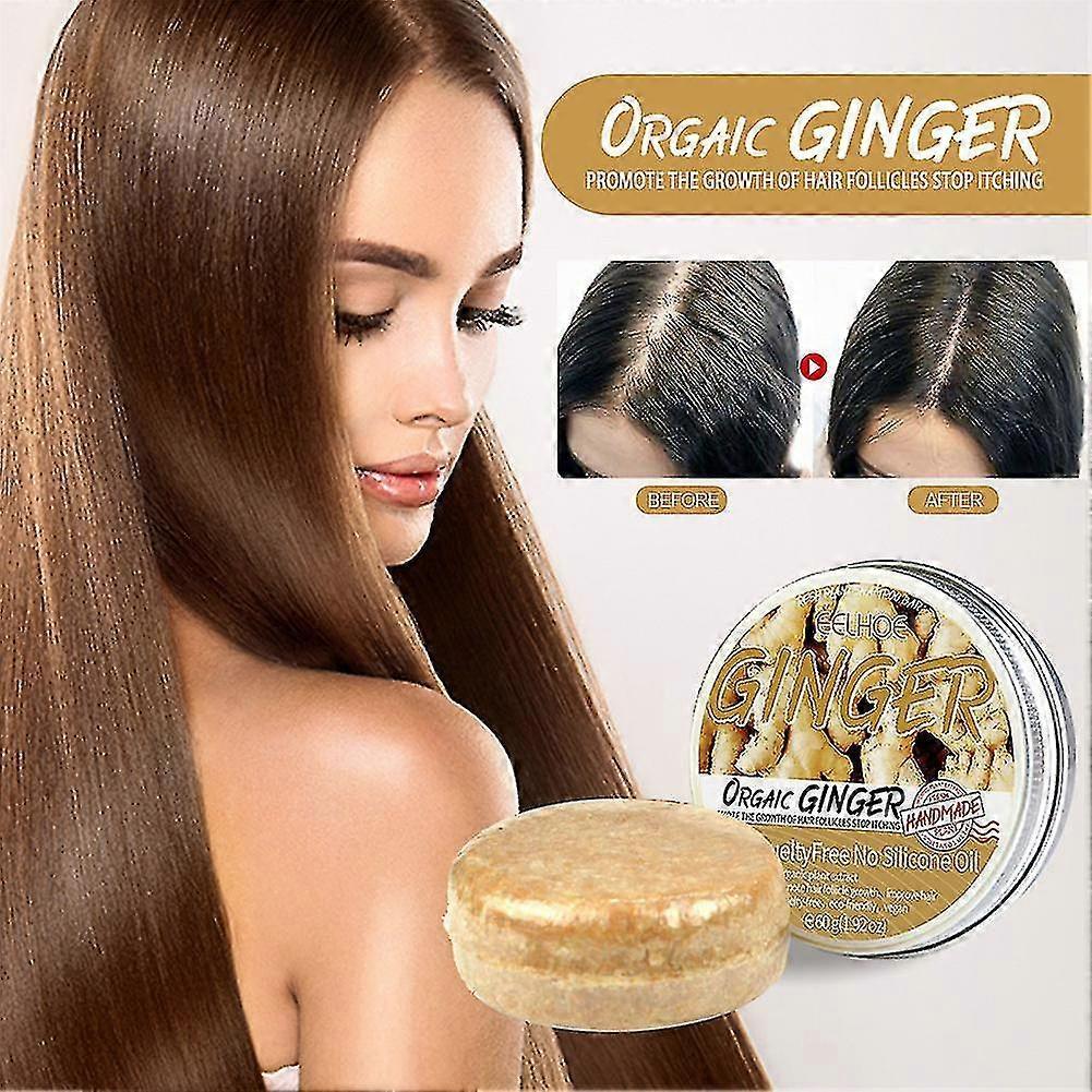 1-3pcs Natural Ginger Hair Regrowth Shampoo Bar, Promotes Hair Growth, Anti Hair Loss Shampoo Soap - PJ