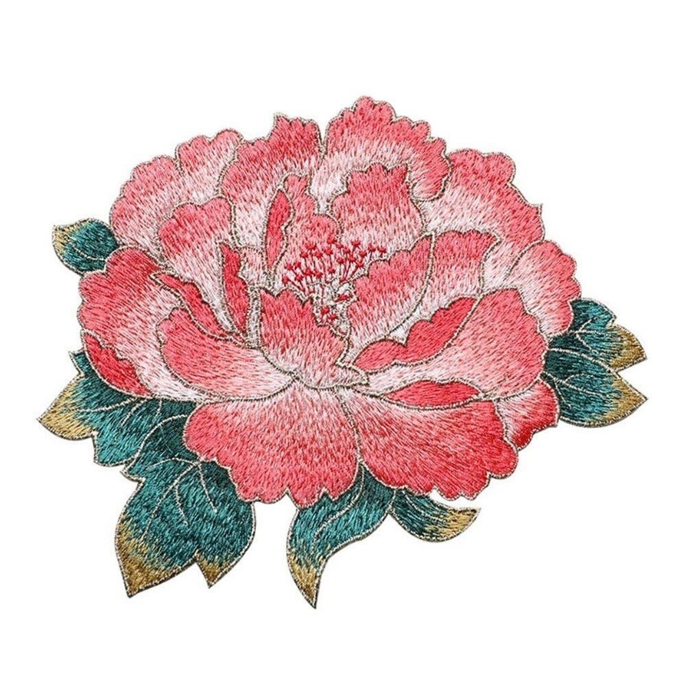 Chinese Style Peony Embroidery Patch Handmade Glue-free Applique Sew On Big Size Decorative Applique for Cheongsam Dress DIY