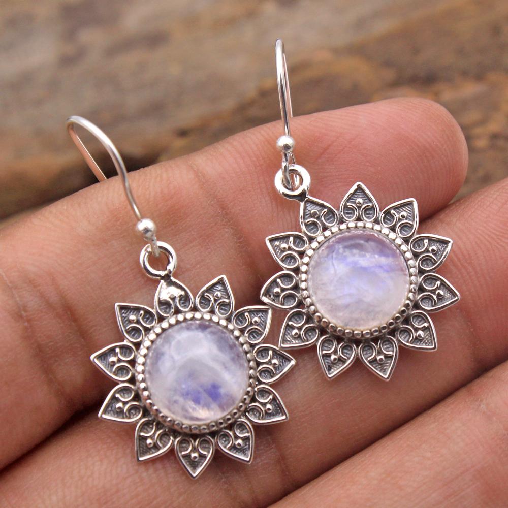 Moonstone, Garnet, Labradorite Silver Earring, Flower Earring, 925 Sterling Silver Handmade Jewelry, Silver Jewelry, Gift For Her