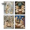 Handmade Religious Crafts Nativity Faux Pearl Art Kit, Holy Family Painting DIY Spiritual Wall Display 3D Craft Set for Adults, Home Christmas