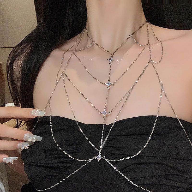 Zircon chest chain, tassel necklace for women, Korean version collarbone chain, princess series