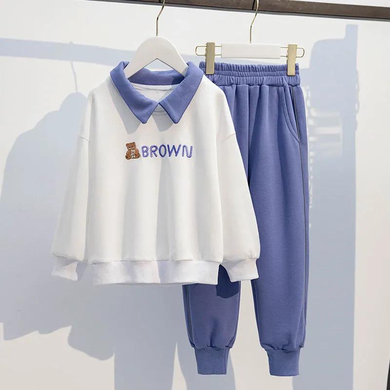 Girls' Korean-Style Autumn Sportswear: Trendy Sweater and Casual Pants Two-Piece Set