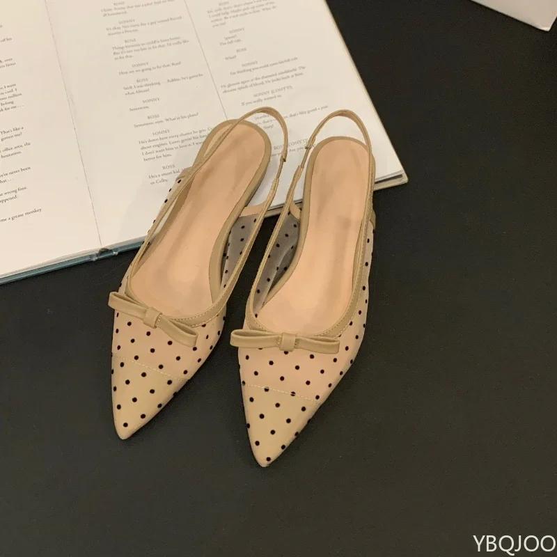 Женские элегантные туфли Французский бантик туфли на низком каблуке Обувь в сказочном стиле Босоножки с закрытым носком Летние сетчатые дышащие балетки Zapatos