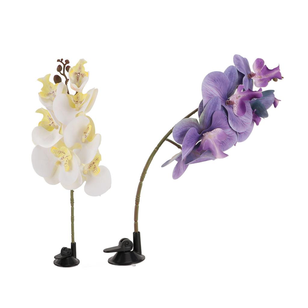 2pcs Reptile Plant with Suction Cup Bendable Terrarium Decoration Plant Flower for Aquarium Lizards Spiders Snakes