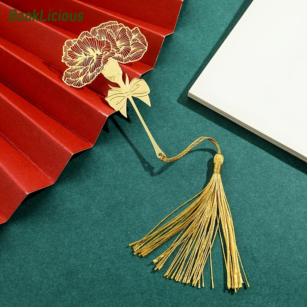 Golden Hollow Metal Bookmark Set with Tassel - Four Seasons Leaf Design - Creative Gift for Mother's Day,Birthdays