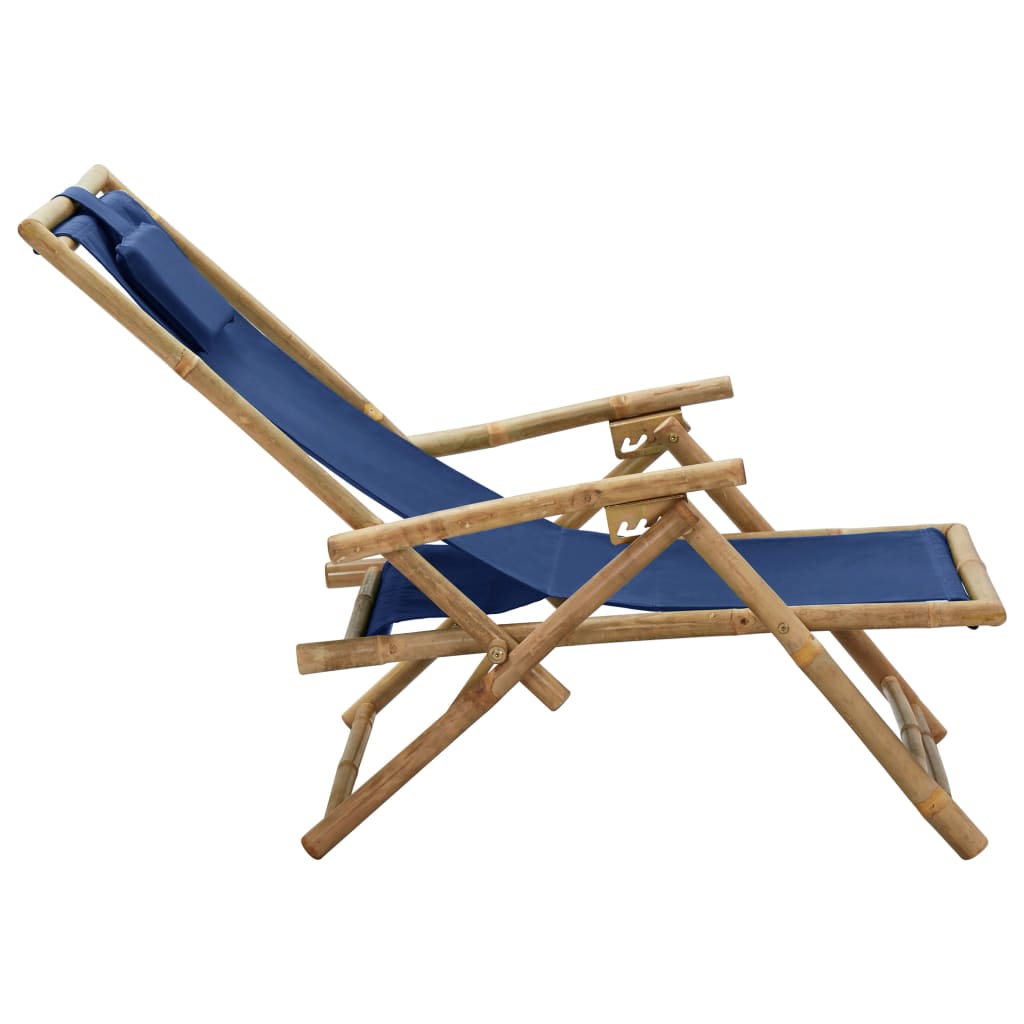 Adjustable Relax Chair Navy Blue Bamboo and Fabric