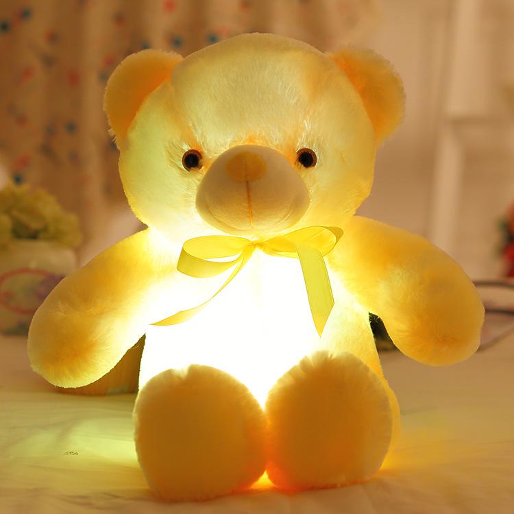 Colorful Luminous Rainbow Bear Doll Ribbon Luminous Bear Doll Children'S Led Light Collar