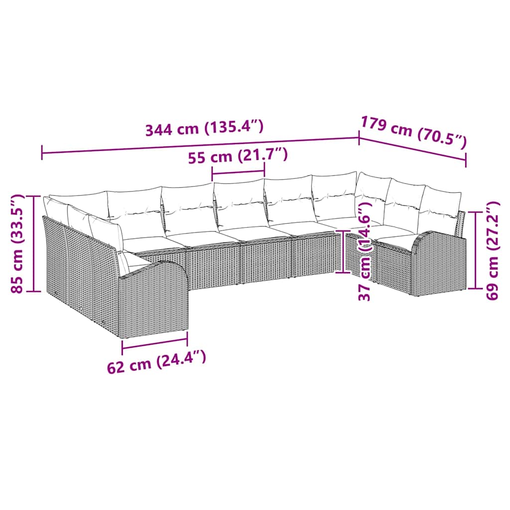 Garden Sofa Set with Cushions 10 pcs Light Grey Poly Rattan