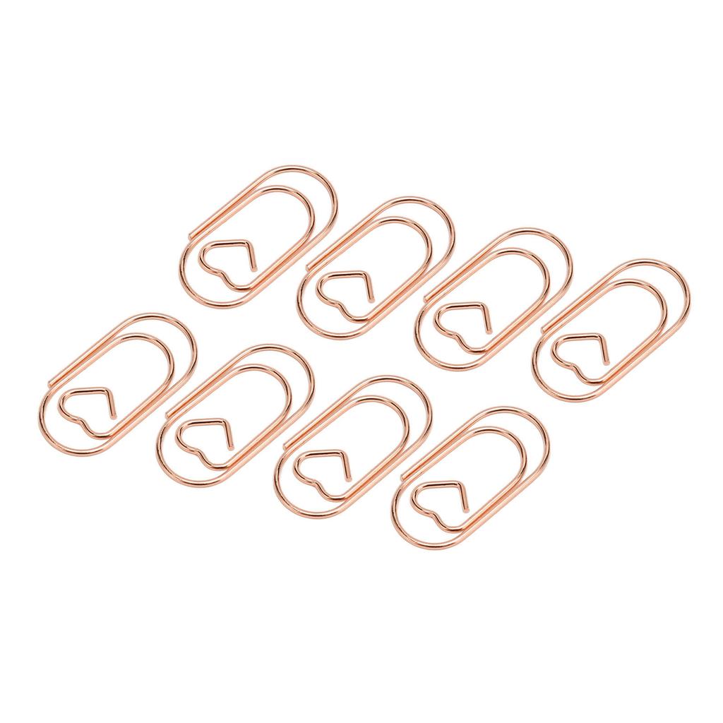 100pcs Paper Clips Portable Heart Shape Rustproof Electroplated Metal Paperclips Office Supplies Rose Gold