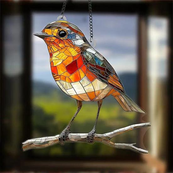 Colorful Bird Acrylic Hanging Decoration Indoor Outdoor Garden Yard Window Wall Hanging Stained Glass Effect Bird Ornament Suncatcher Sign