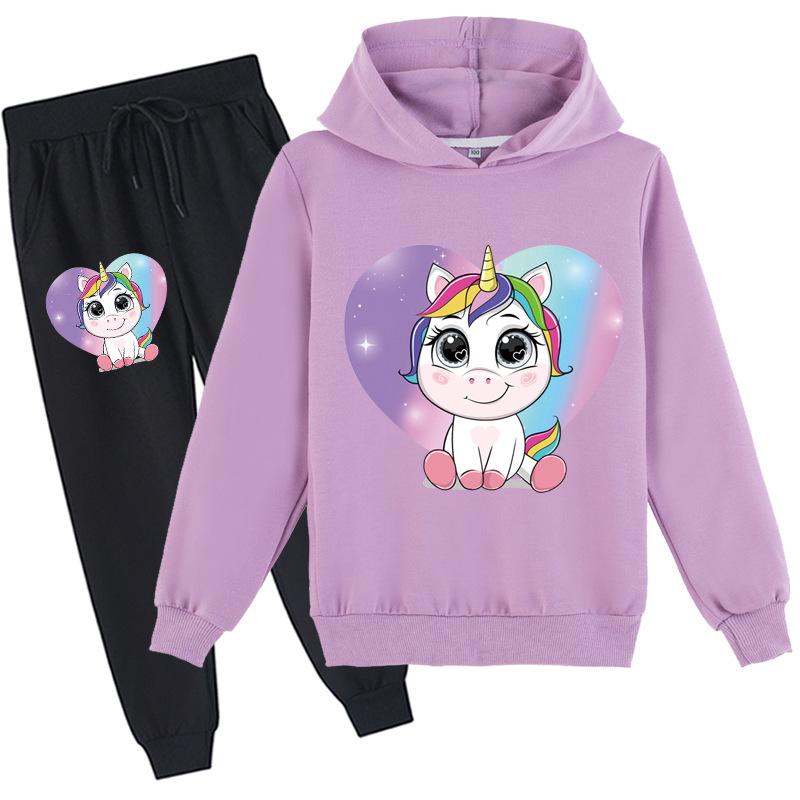 Fashion Unicorn Kids Clothes Sets Hoodie + Pants Two Piece Set Hooded Sweatshirts Suits for Boys and Girls