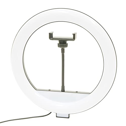 SLIK Stand Light 12, LED Ring Light with 11 Brightness Levels, 3 Color Temperature Settings, Smartphone Holder Included, Height 405mm-1380mm, Black