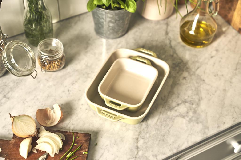 Блюдо staub x 11 см 20 x 2 шт. Набор керамических макарон, блюдо для запекания, подходит для использования в духовке, микроволновой печи, японское блюдо "прямоугольное" (14/16см) Зеленый" [Авторизованный