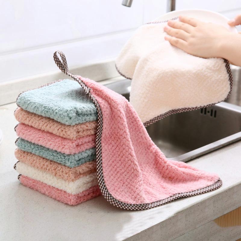 Coral Fleece Hangable Kitchen Towel: Super Absorbent Hand & Dish Cloth