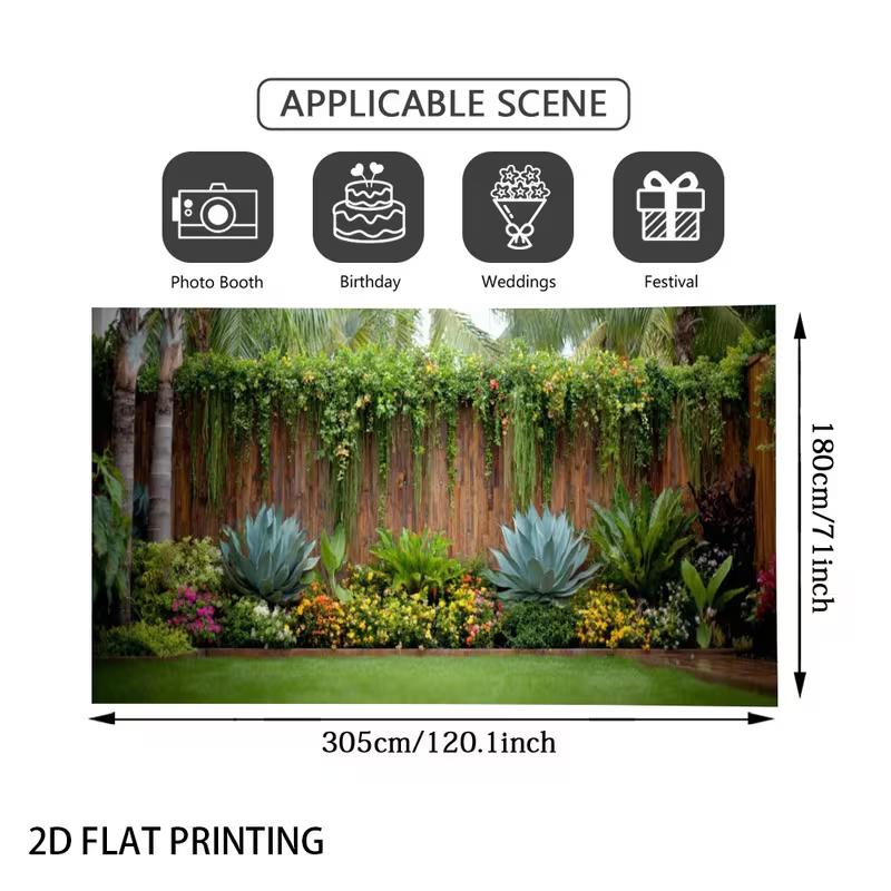 2D Palm Tree Backyard Mixed Color Flower Garden Party Photography Background