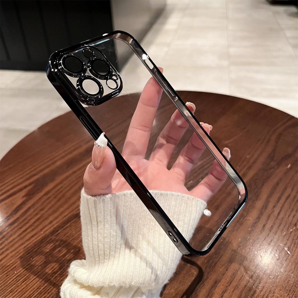 Luxury Plating Transparent Soft Silicone Case for iPhone 15 14 Plus 13 12 Mini 11 Pro X XR XS Max 7 8 SE Camera Protection Cover