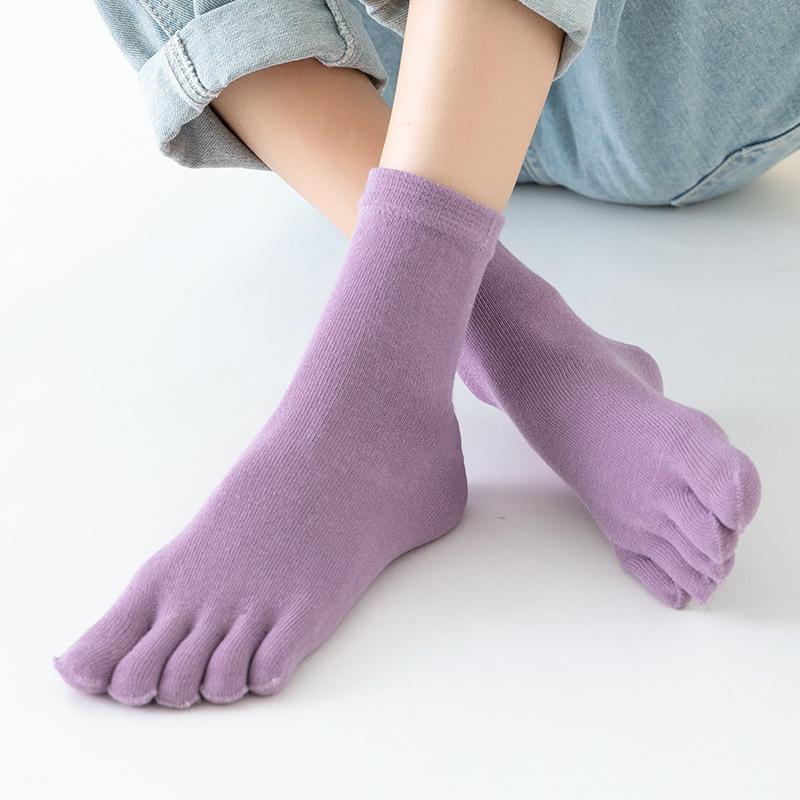 1 пара однотонных хлопковых носков с пятью пальцами, женские носки, осенне-зимние дышащие носки