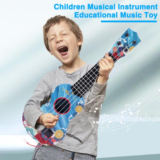 Children Guitar Toy Mini Guitar Kids Toy Ukulele Colorful Cartoon Print Guitar Clear Sound Portable Instrument Children Toddler Plaything Musical
