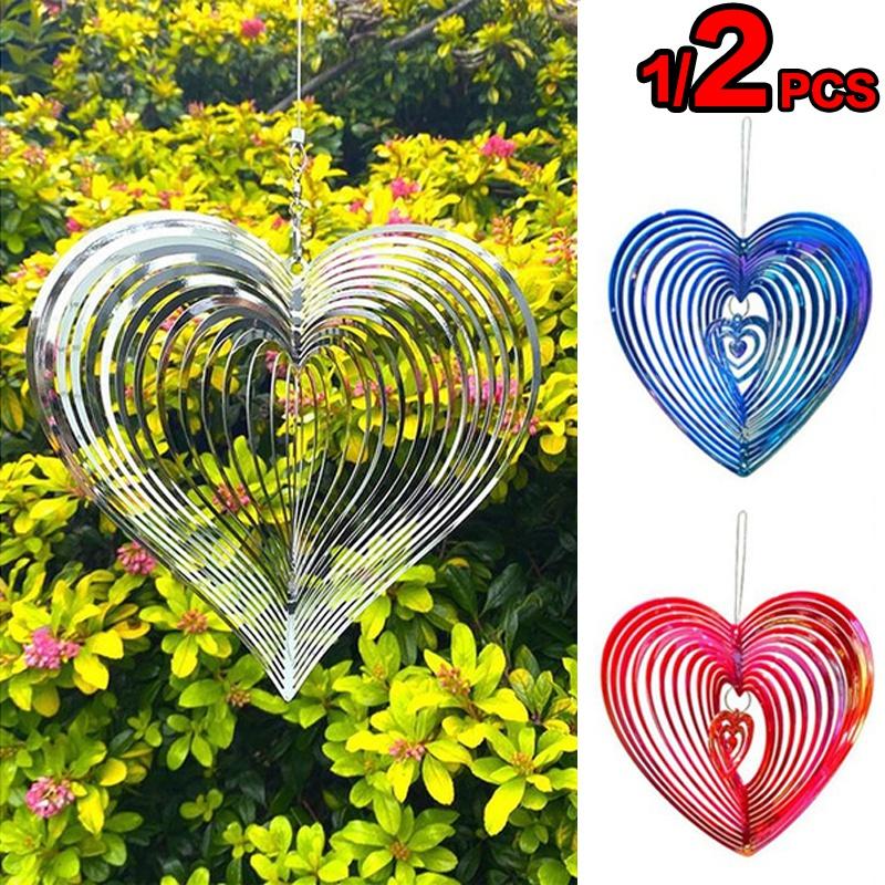 1/2pcs Beating Heart Wind Spinner ABS Wind Catcher Love Wind Chime Rotating Bird Repellent Wind Chime Hang Decoration 6 Colors