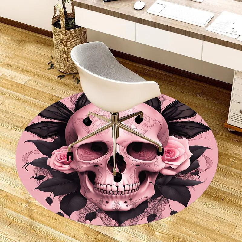 1pc Office Carpet Chair Mats Pink Skull with Roses and Lace Perfect for Decorating Office Chairs, Living Rooms, Or Bedrooms