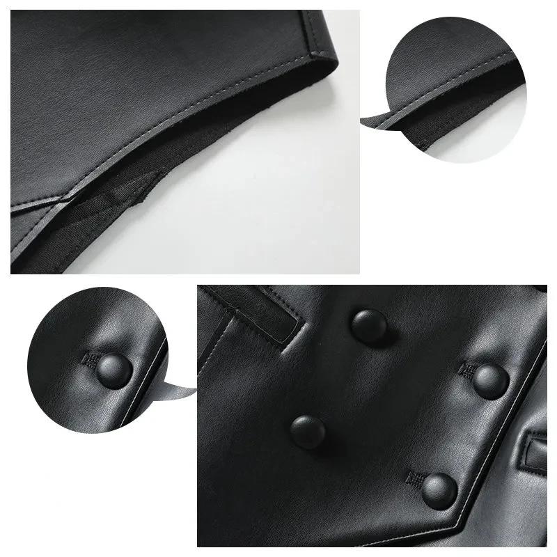 Женский двубортный жилет из искусственной кожи на весну и осень, однотонная короткая облегающая куртка без рукавов