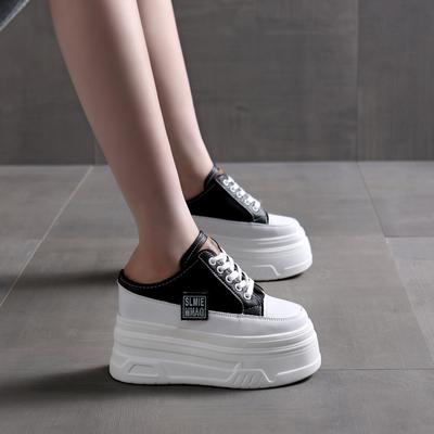 Мода 12 см Женская летняя обувь Слипоны Натуральная кожа Модные женские тапочки на танкетке Платформа Сандалии на танкетке Сандалии