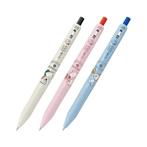 Zebra Snoopy Sarasa Clip Gel Pen, 0.5mm, Simple Art, 3 Color Set, JJ29-SN-WS-AZSA3, Pigment Ink, Water-Resistant, Light-Resistant, Resin Grip,