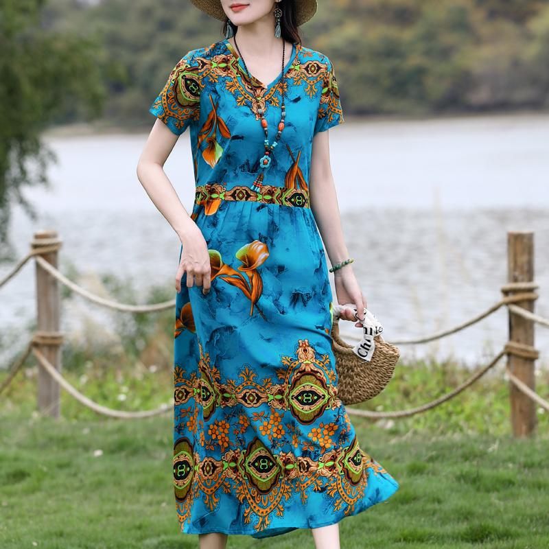 Большие размеры женские элегантные платья летняя винтажная одежда повседневные короткие рукава летние длинные платья