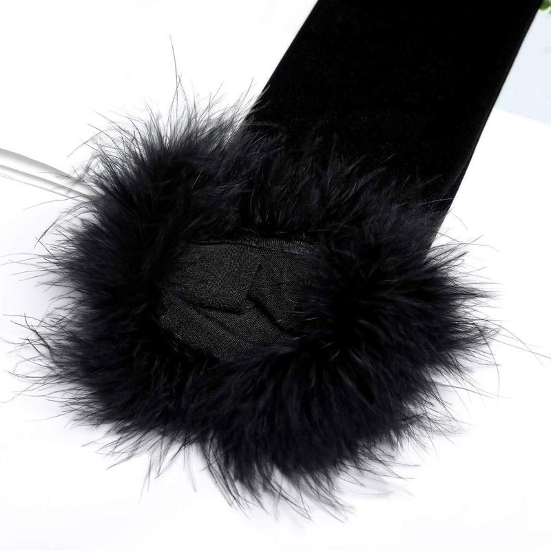 Fluffy Cuff Long Sleeve Gloves Banquet Dress Gloves Solid Color Warm Polyester Elastic Autumn Winter Driving Glove