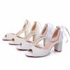 Fashion New 7cm High Heel Women's Shoes Pearl Water Diamond Beaded Drift Sandals Thick Heel Shallow Mouth Fashion Versatile Bridal Shoes