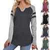 Women's Casual Fashion Striped Long-sleeved T-shirt V-neck Color-blocked Top