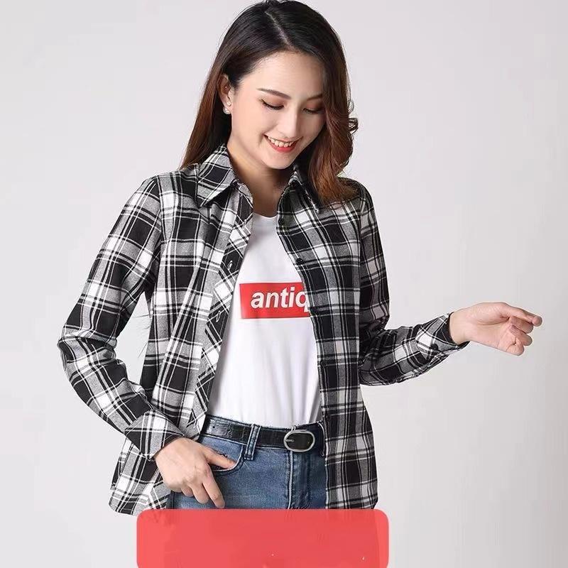 Женская рубашка приталенная ретро клетчатая рубашка большого размера повседневная свободная рубашка