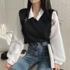 False Two Pieces Polo Collar Women's Blouse Spring Casual Korean Shirt Y2k Streetwear Loose Female Pullovers Elegant Blouses
