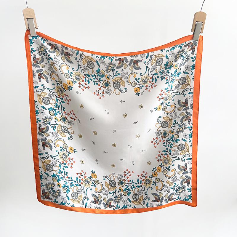 Small silk scarf summer thin French floral literary small square scarf headscarf gentle skin-friendly versatile neck care scarf decoration