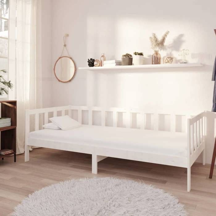 Maison Exclusive - Lit de repos avec matelas 90x200 cm Blanc Bois de pin massif