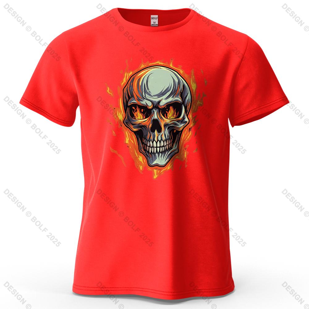 Flaming Skull Biker Fashion Printed Men's T-Shirt 100% Cotton Oversized Tattoo Art Graphic Tees for Women Tops Tees Streetwear