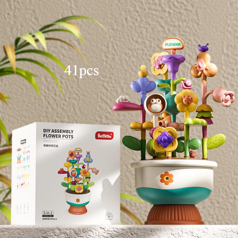 Children's Building Block Flower Bed Assembly Toys, Girls' Educational and Versatile Garden Building Block Flower Arrangement Toys Storage Box