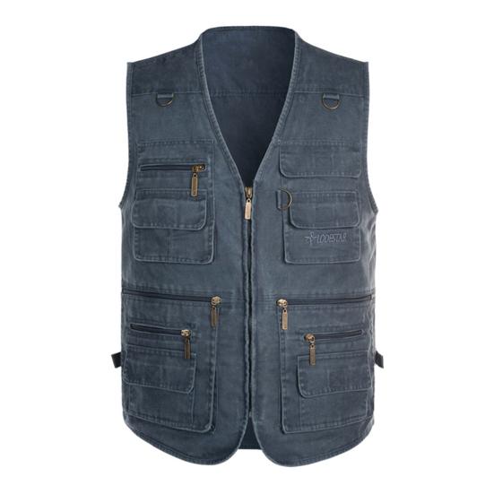 Men Waistcoat Solid Color V Neck Sleeveless Multi Pockets Outdoor Vest Fishing Coat