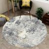 Distressed Round Carpet - Weathered Grey  Ochre Textured Rug, Vintage Boho Decor for Living Room, Organic Worn-In Centerpiece