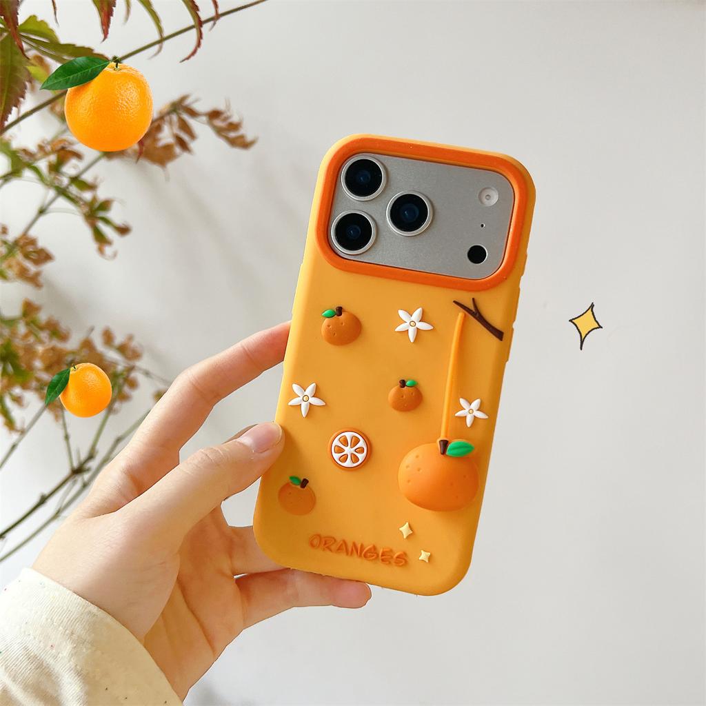 For iPhone 17 Pro Max Silicone Case Cute Orange Shape Pendant Shockproof Phone Back Cover