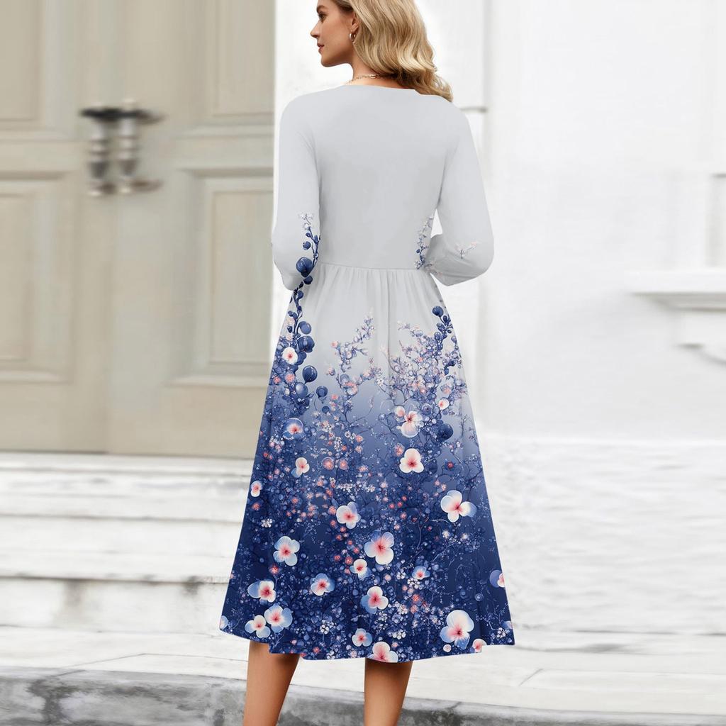 Платье женское с рукавом 3/4, повседневное, свободное, А-силуэта, миди, футболка-платье с карманами, с круглым вырезом, для отдыха, в стиле бохо, пляжное, летнее