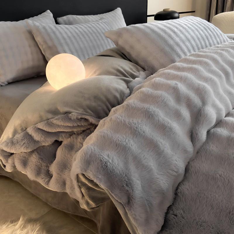 Winter Fall Thick Double-Sided A-Class High-Density Bubble Rabbit Flannel 4-Piece Bedding Set Warm Sheet Bedspread