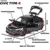 FIQ1 1:32 Honda CIVIC TYPE-R Alloy Diecast Toy Cars Model Simulated with Sound Light Vehicles Collection Toys Children Birthday Gifts