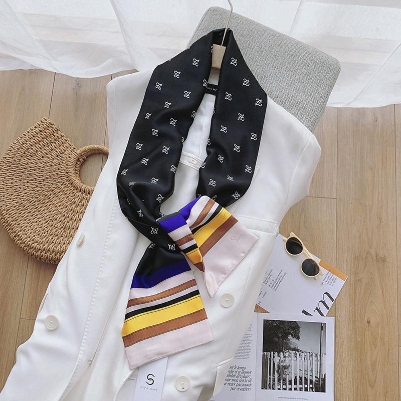Ladies' Versatile Trendy Simulation Silk Long Strip Print New Binding Bag Travel Sunscreen Party Beach Scarf