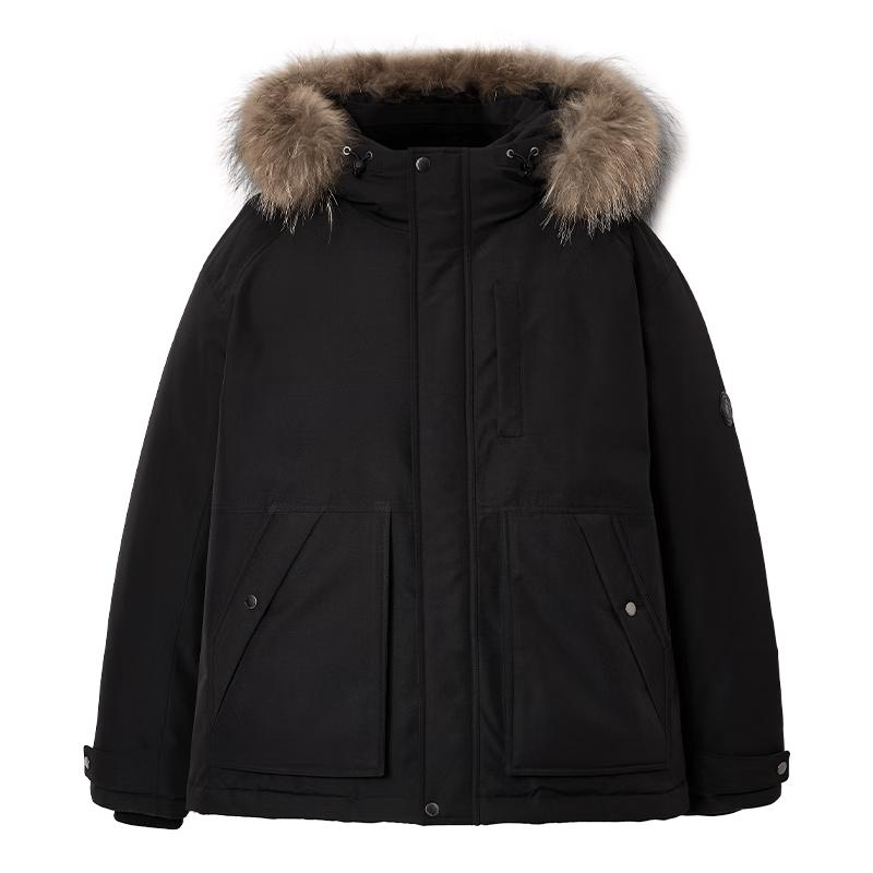 JACK&JONES Men's Water-Repellent Detachable Fur Hooded Down Jacket