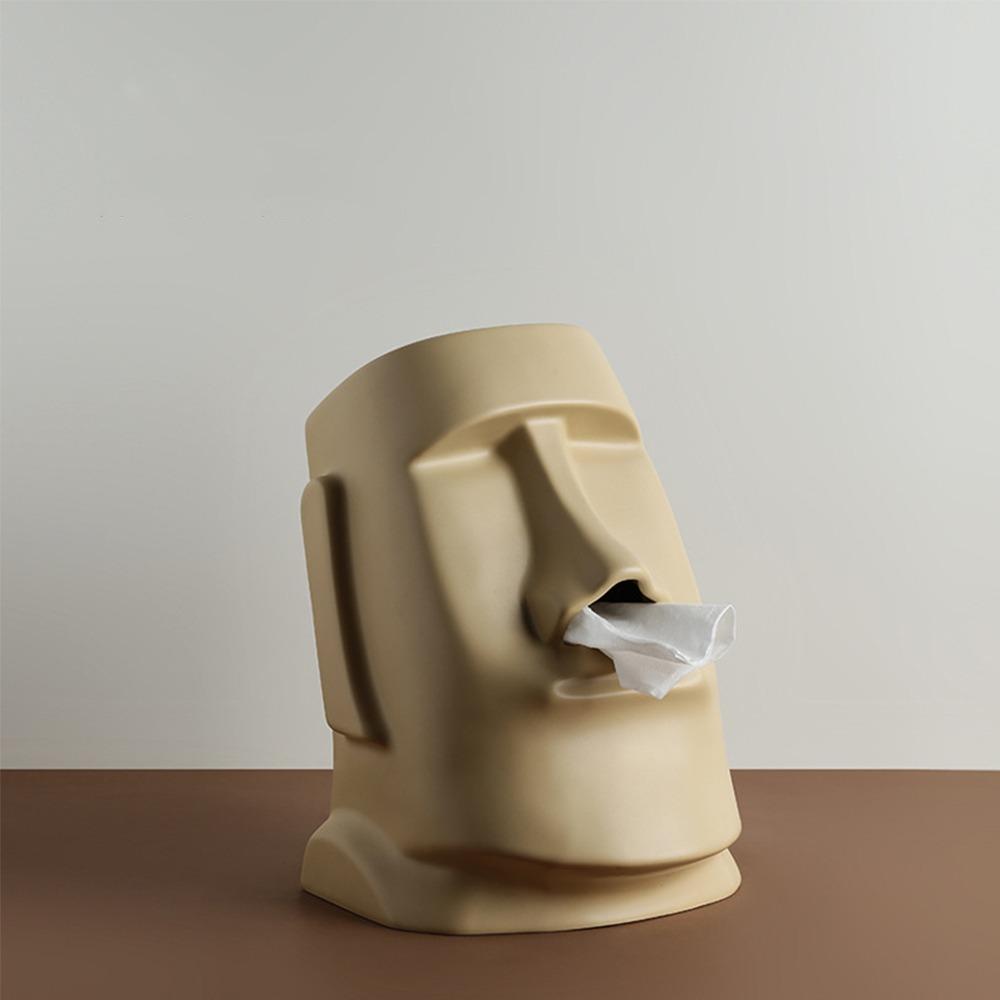Прочная статуэтка Моаи Шкатулка для салфеток Керамическая Многофункциональные коробки для бумаги Настольный декор Фигурки для рабочего стола