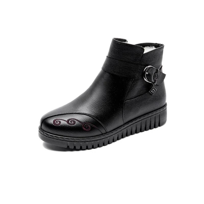 Водонепроницаемые зимние ботинки 2024 года из натуральной кожи для женщин, теплые теплые зимние ботинки из толстого плюша для мам