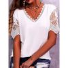 Fashion Summer Lace Splicing Women's T-shirt Loose V-neck Casual Plus Size Sweet Short Sleeved Shirt Office Elegant Casual Simple Solid Color Tops