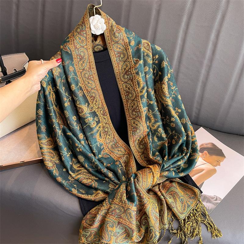 Jacquard Tassel Scarf Imitation Cashmere Soft And Breathable Autumn And Winter Versatile Women'S Shawl Scarf Light Luxury Style